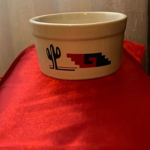 Small bowl dish cream with red and green Cactus design